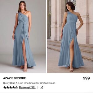 Elegant One-Shoulder Dusty Blue Brooke Azazie Dress NWT size A8